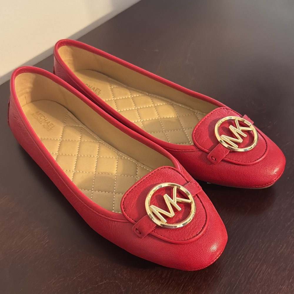 Michael Kors Red Leather MK Logo Loafers